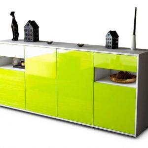 Sideboard Franca | Korpus Weiß | Front in Hochglanz Grün | 180x79x35cm (BxHxT)
