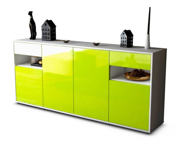 Sideboard Franca | Korpus Weiß | Front in Hochglanz Grün | 180x79x35cm (BxHxT)