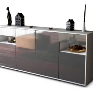 Sideboard Franca | Korpus Weiß | Front in Hochglanz Grau | 180x79x35cm (BxHxT)