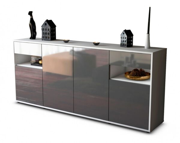 Sideboard Franca | Korpus Weiß | Front in Hochglanz Grau | 180x79x35cm (BxHxT)