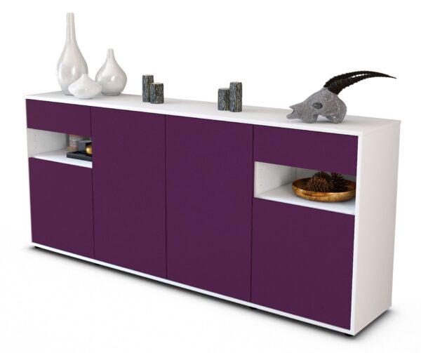 Sideboard Franca | Korpus Weiß | Front in Lila | 180x79x35cm (BxHxT)