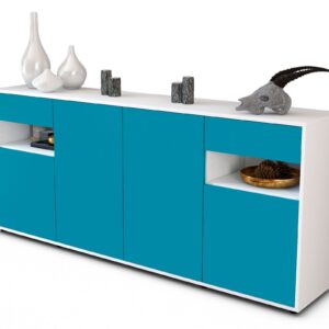 Sideboard Franca | Korpus Weiß | Front in Türkis | 180x79x35cm (BxHxT)