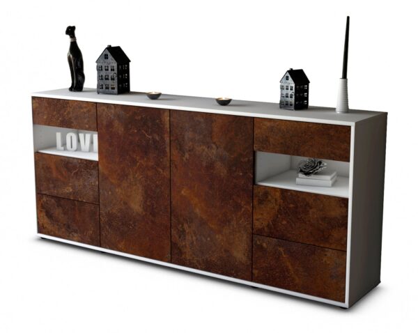 Sideboard Francesca | Korpus Weiß | Front in Rost Optik | 180x79x35cm (BxHxT)