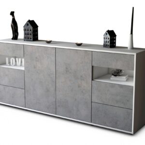 Sideboard Francesca | Korpus Weiß | Front in Beton Optik | 180x79x35cm (BxHxT)