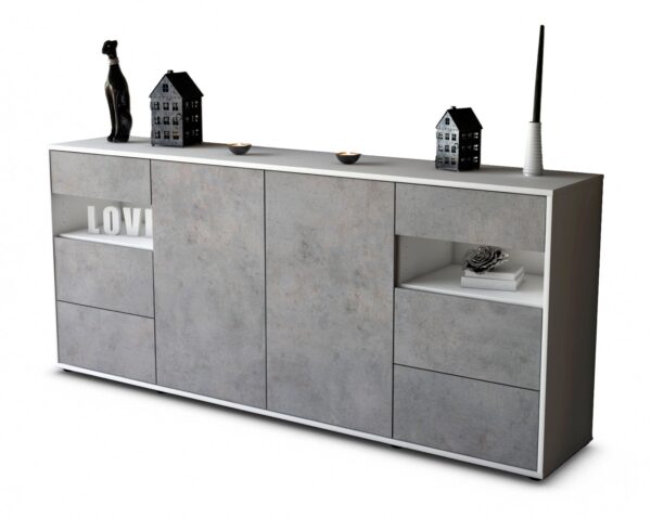 Sideboard Francesca | Korpus Weiß | Front in Beton Optik | 180x79x35cm (BxHxT)