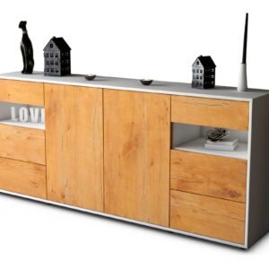 Sideboard Francesca | Korpus Weiß | Front in Eiche Holz Optik | 180x79x35cm (BxHxT)