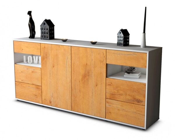 Sideboard Francesca | Korpus Weiß | Front in Eiche Holz Optik | 180x79x35cm (BxHxT)