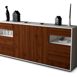 Sideboard Francesca | Korpus Weiß | Front in Walnuss Holz Optik | 180x79x35cm (BxHxT)