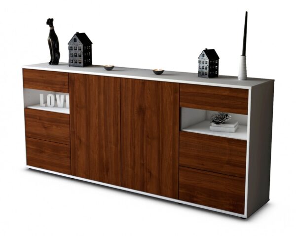 Sideboard Francesca | Korpus Weiß | Front in Walnuss Holz Optik | 180x79x35cm (BxHxT)