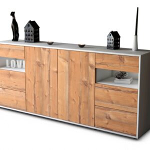 Sideboard Francesca | Korpus Weiß | Front in Pinie Holz Optik | 180x79x35cm (BxHxT)