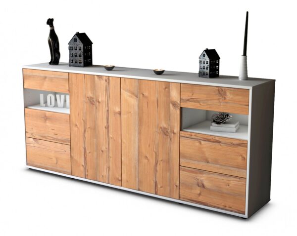 Sideboard Francesca | Korpus Weiß | Front in Pinie Holz Optik | 180x79x35cm (BxHxT)
