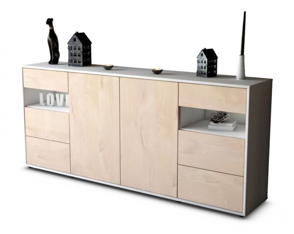 Sideboard Francesca | Korpus Weiß | Front in Zeder Holz Optik | 180x79x35cm (BxHxT)