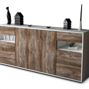 Sideboard Francesca | Korpus Weiß | Front in Treibholz Holz Optik | 180x79x35cm (BxHxT)