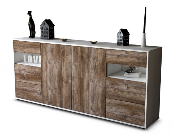 Sideboard Francesca | Korpus Weiß | Front in Treibholz Holz Optik | 180x79x35cm (BxHxT)