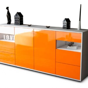 Sideboard Francesca | Korpus Weiß | Front in Hochglanz Orange | 180x79x35cm (BxHxT)
