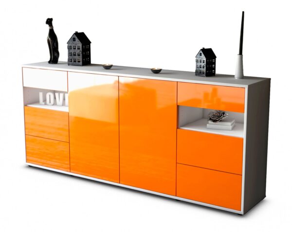 Sideboard Francesca | Korpus Weiß | Front in Hochglanz Orange | 180x79x35cm (BxHxT)