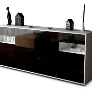 Sideboard Francesca | Korpus Weiß | Front in Hochglanz Schwarz | 180x79x35cm (BxHxT)