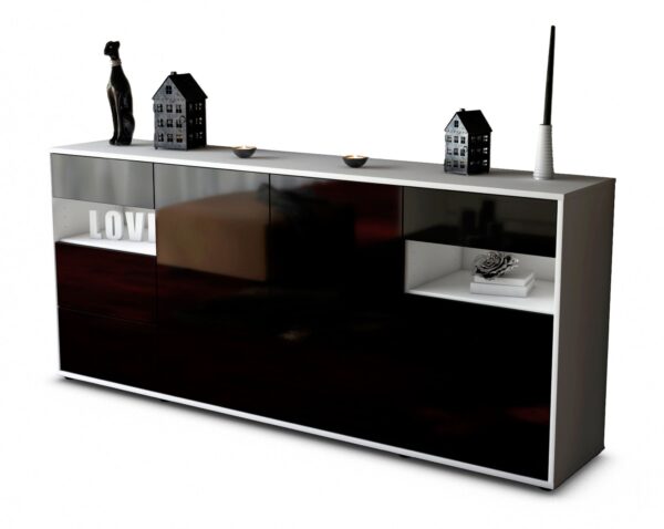 Sideboard Francesca | Korpus Weiß | Front in Hochglanz Schwarz | 180x79x35cm (BxHxT)