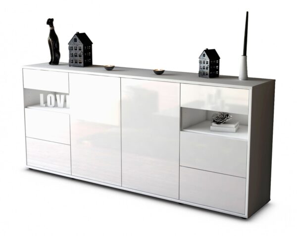 Sideboard Francesca | Korpus Weiß | Front in Hochglanz Weiß | 180x79x35cm (BxHxT)
