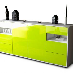 Sideboard Francesca | Korpus Weiß | Front in Hochglanz Grün | 180x79x35cm (BxHxT)