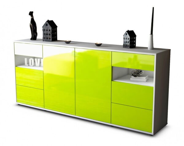 Sideboard Francesca | Korpus Weiß | Front in Hochglanz Grün | 180x79x35cm (BxHxT)