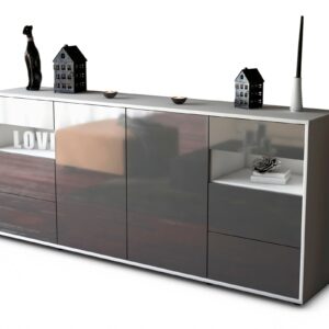 Sideboard Francesca | Korpus Weiß | Front in Hochglanz Grau | 180x79x35cm (BxHxT)