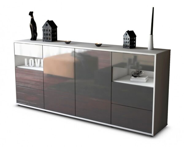 Sideboard Francesca | Korpus Weiß | Front in Hochglanz Grau | 180x79x35cm (BxHxT)
