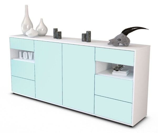 Sideboard Francesca | Korpus Weiß | Front in Mint | 180x79x35cm (BxHxT)