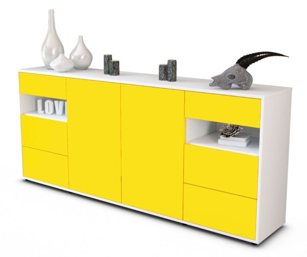 Sideboard Francesca | Korpus Weiß | Front in Gelb | 180x79x35cm (BxHxT)