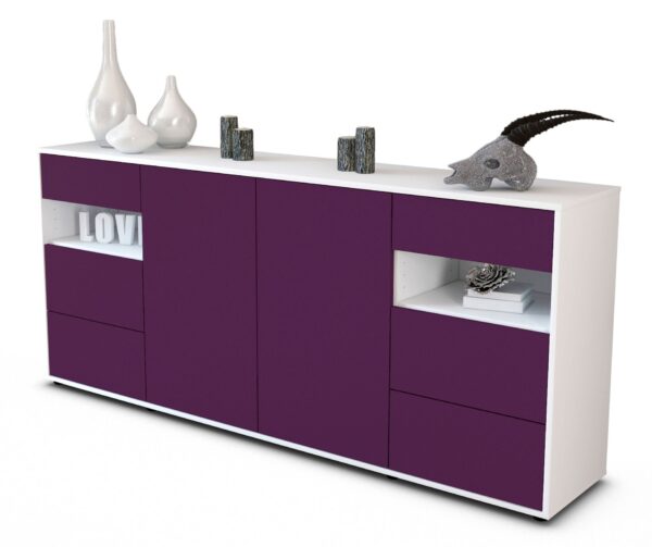 Sideboard Francesca | Korpus Weiß | Front in Lila | 180x79x35cm (BxHxT)