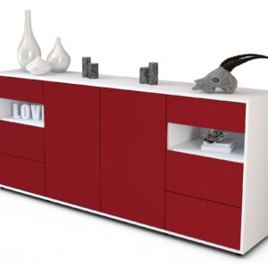 Sideboard Francesca | Korpus Weiß | Front in Bordeaux | 180x79x35cm (BxHxT)