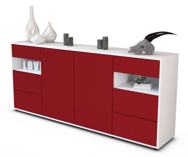 Sideboard Francesca | Korpus Weiß | Front in Bordeaux | 180x79x35cm (BxHxT)