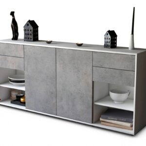 Sideboard Franka | Korpus Weiß | Front in Beton Optik | 180x79x35cm (BxHxT)