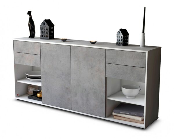 Sideboard Franka | Korpus Weiß | Front in Beton Optik | 180x79x35cm (BxHxT)