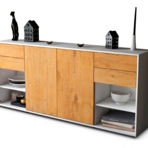 Sideboard Franka | Korpus Weiß | Front in Eiche Holz Optik | 180x79x35cm (BxHxT)