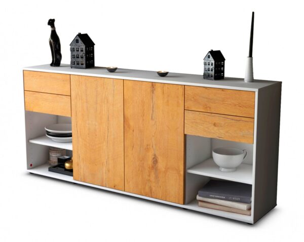Sideboard Franka | Korpus Weiß | Front in Eiche Holz Optik | 180x79x35cm (BxHxT)