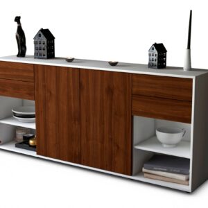 Sideboard Franka | Korpus Weiß | Front in Walnuss Holz Optik | 180x79x35cm (BxHxT)