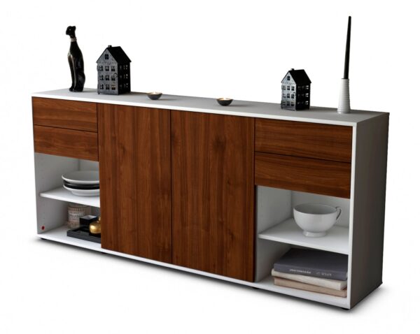 Sideboard Franka | Korpus Weiß | Front in Walnuss Holz Optik | 180x79x35cm (BxHxT)