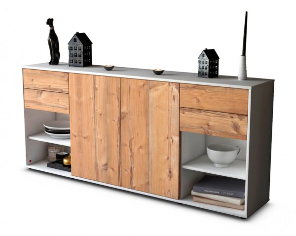 Sideboard Franka | Korpus Weiß | Front in Pinie Holz Optik | 180x79x35cm (BxHxT)