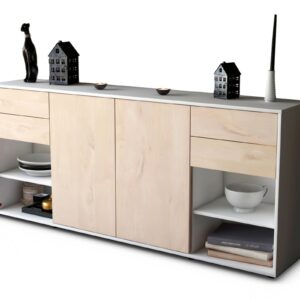 Sideboard Franka | Korpus Weiß | Front in Zeder Holz Optik | 180x79x35cm (BxHxT)