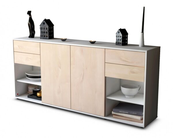 Sideboard Franka | Korpus Weiß | Front in Zeder Holz Optik | 180x79x35cm (BxHxT)