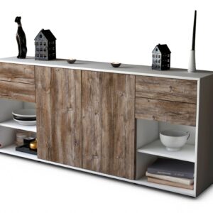 Sideboard Franka | Korpus Weiß | Front in Treibholz Holz Optik | 180x79x35cm (BxHxT)