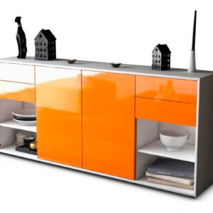 Sideboard Franka | Korpus Weiß | Front in Hochglanz Orange | 180x79x35cm (BxHxT)