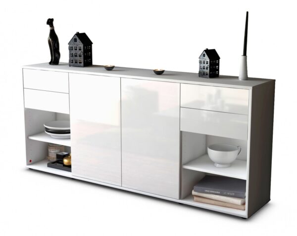 Sideboard Franka | Korpus Weiß | Front in Hochglanz Weiß | 180x79x35cm (BxHxT)