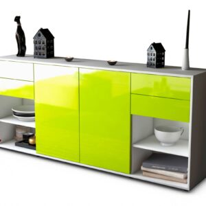 Sideboard Franka | Korpus Weiß | Front in Hochglanz Grün | 180x79x35cm (BxHxT)
