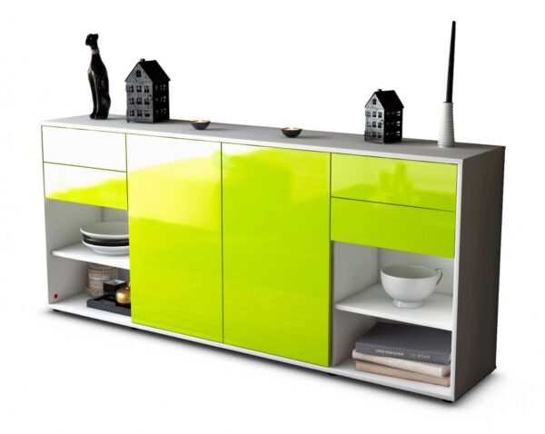 Sideboard Franka | Korpus Weiß | Front in Hochglanz Grün | 180x79x35cm (BxHxT)