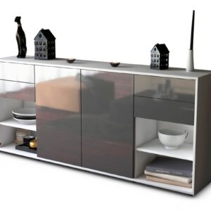 Sideboard Franka | Korpus Weiß | Front in Hochglanz Grau | 180x79x35cm (BxHxT)
