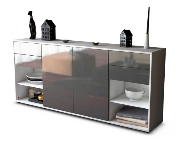 Sideboard Franka | Korpus Weiß | Front in Hochglanz Grau | 180x79x35cm (BxHxT)