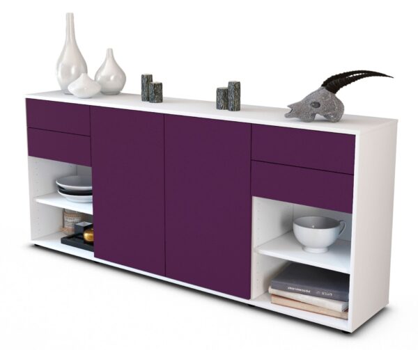 Sideboard Franka | Korpus Weiß | Front in Lila | 180x79x35cm (BxHxT)