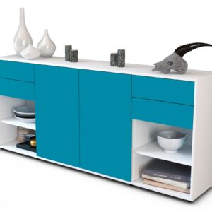 Sideboard Franka | Korpus Weiß | Front in Türkis | 180x79x35cm (BxHxT)